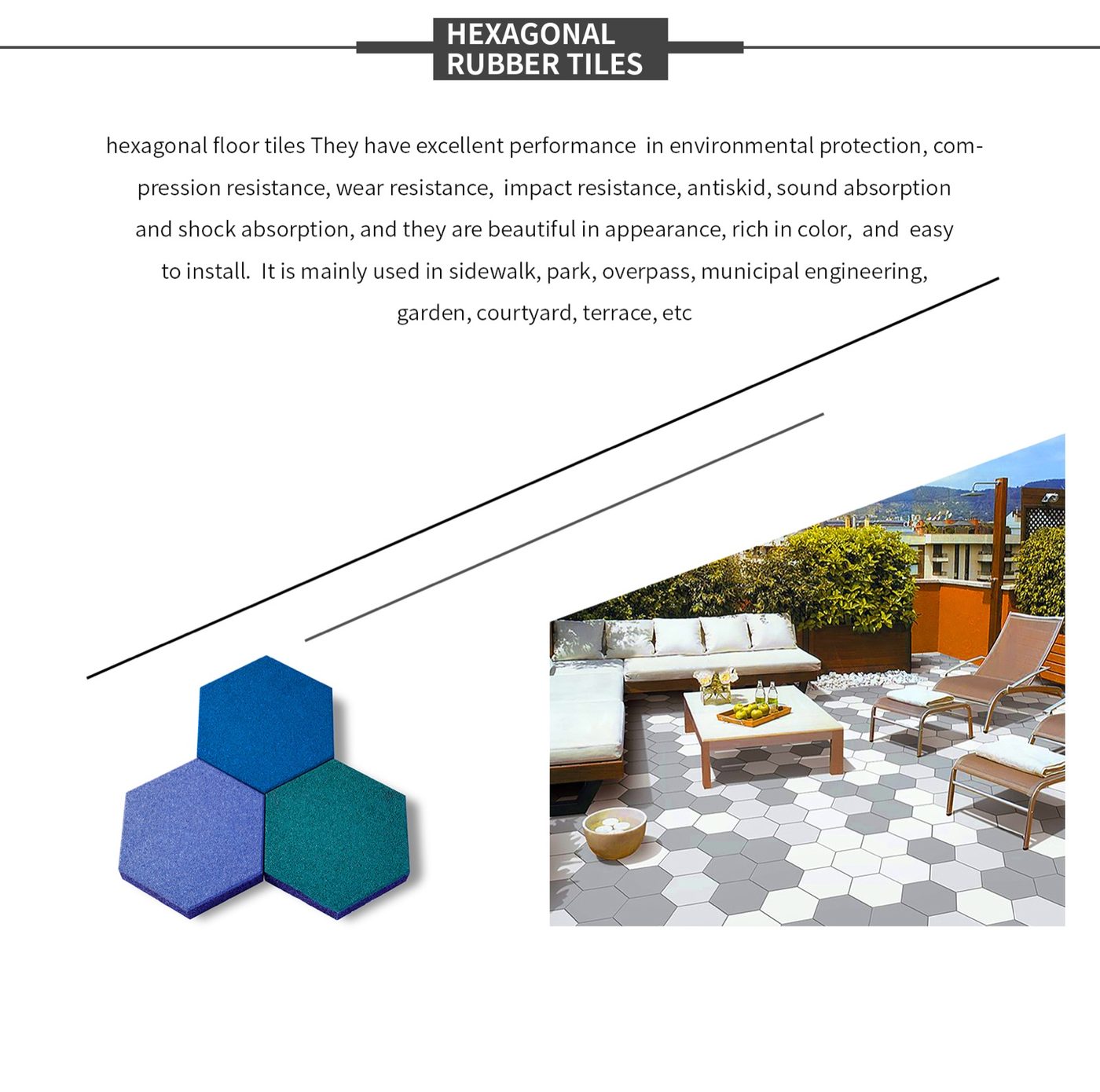Rubber hexagon tiles detailed technical sheet 1